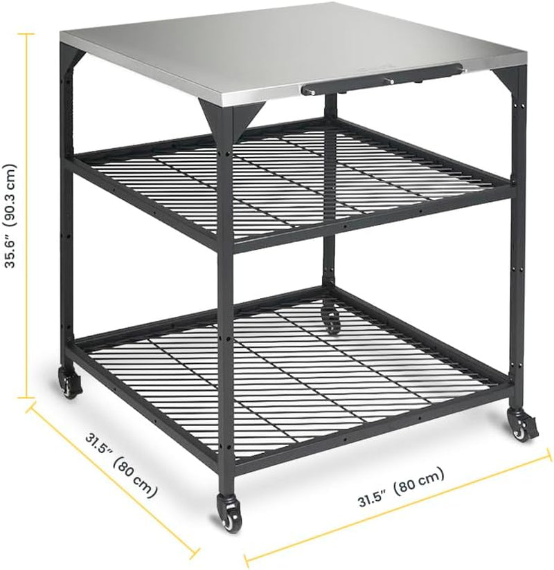 Ooni Large Modular Outdoor Table - 31X31X35 Inch Stainless Steel Pizza Oven Stand, Barbecue Cart, Outdoor Pizza Station