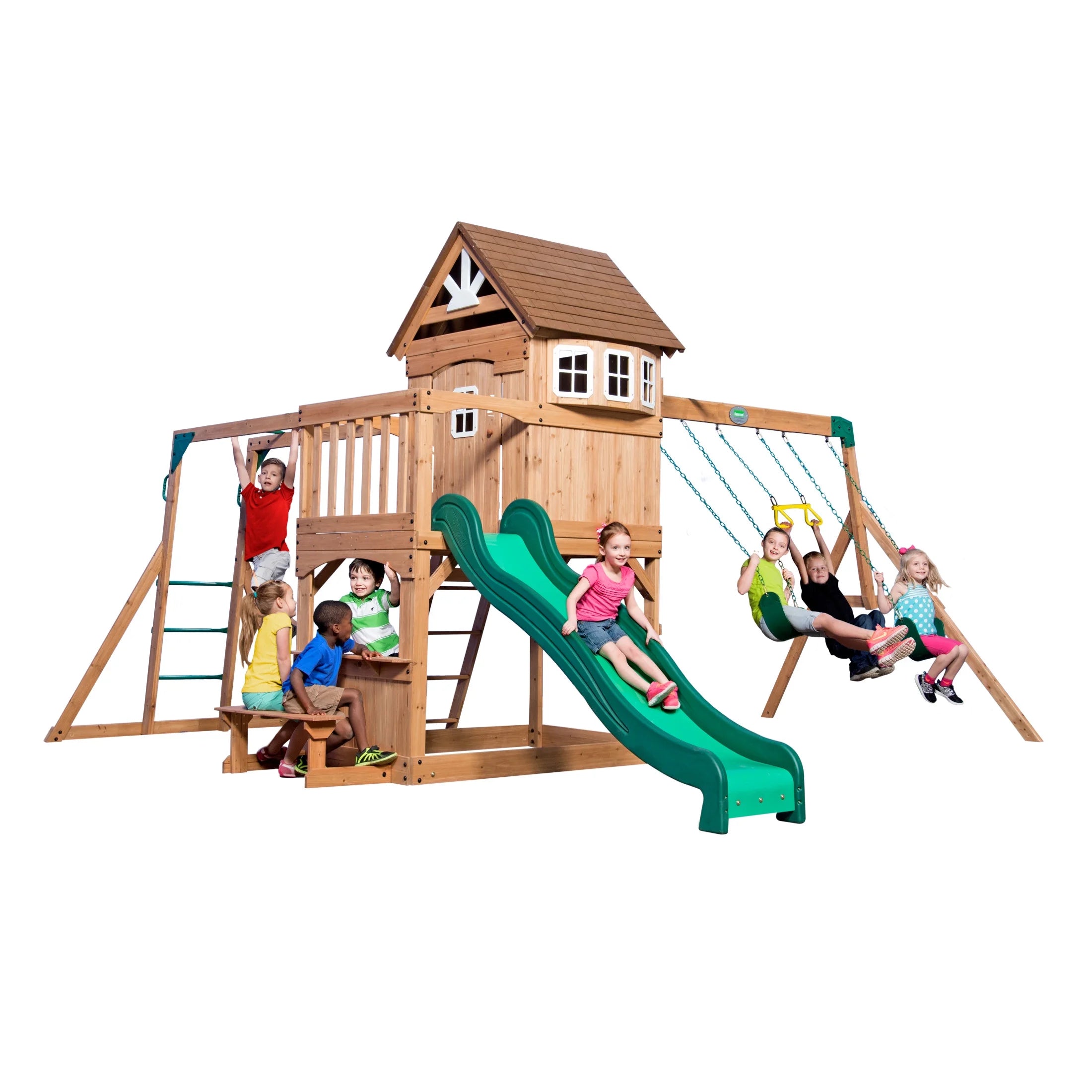 Montpelier Cedar Wood Swing Set, Slide, Clubhouse, Monkey Bars