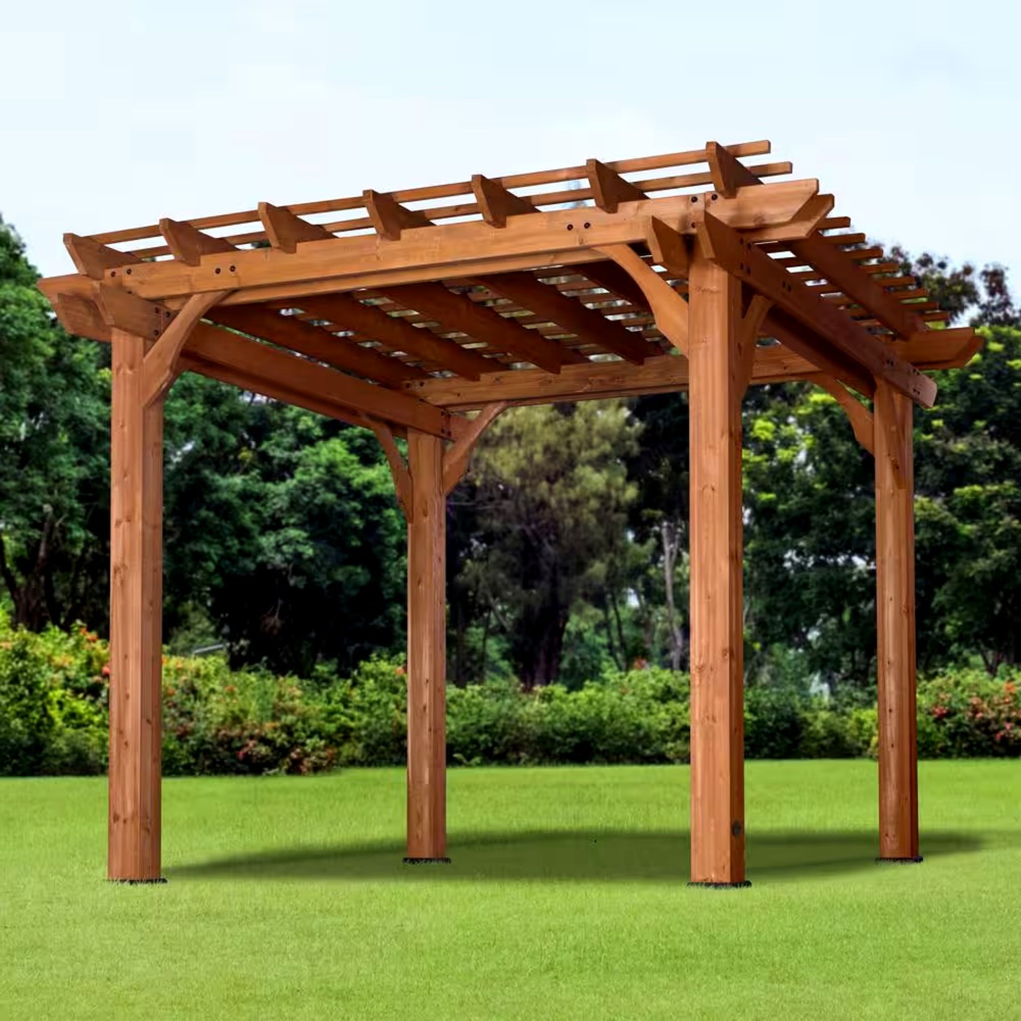 Backyard Discovery 10' x 10' Traditional Cedar Wood Pergola – Natural Outdoor Shade Structure