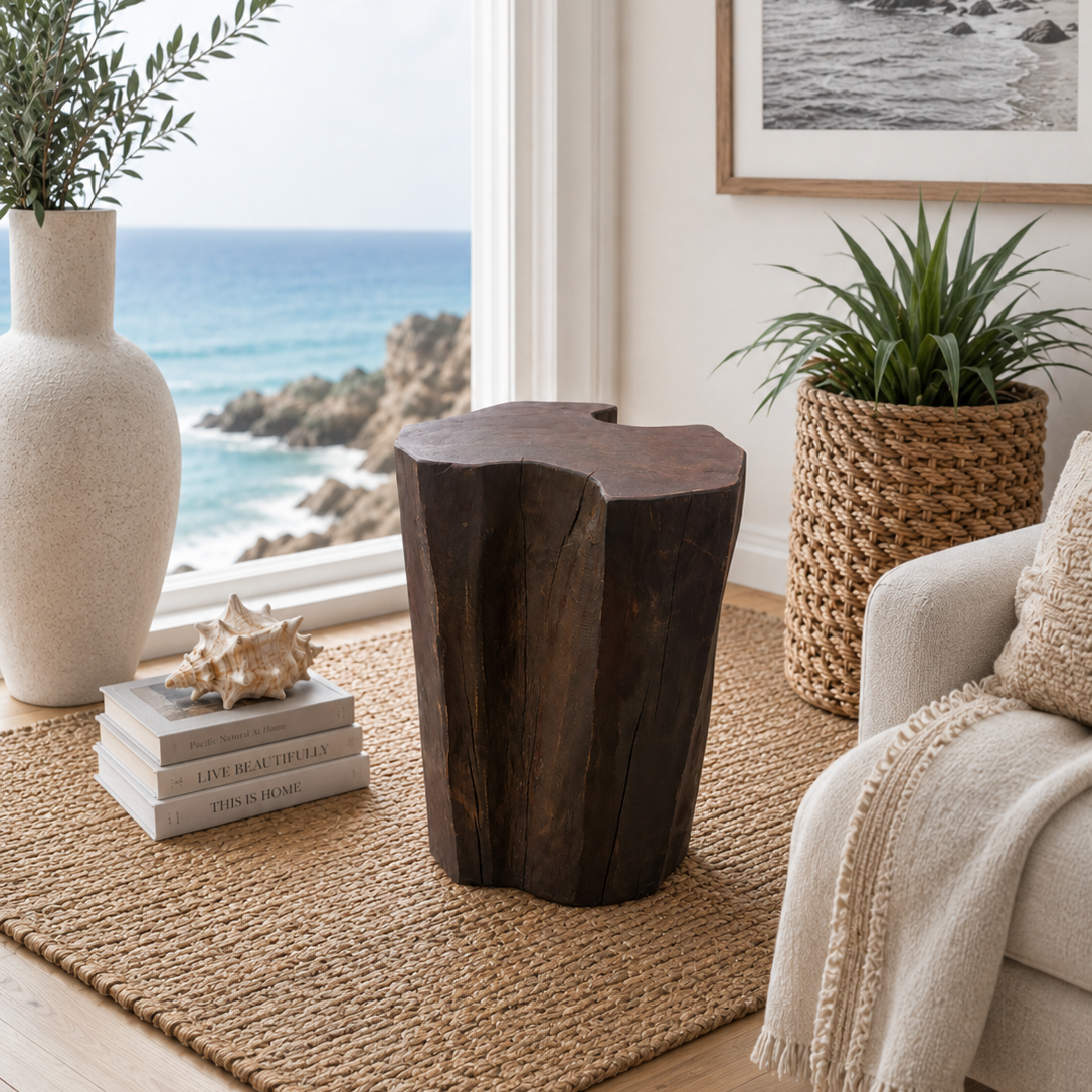 The Broward Design Center Solid Teak Stump Side Table & Accent Stool – 18"