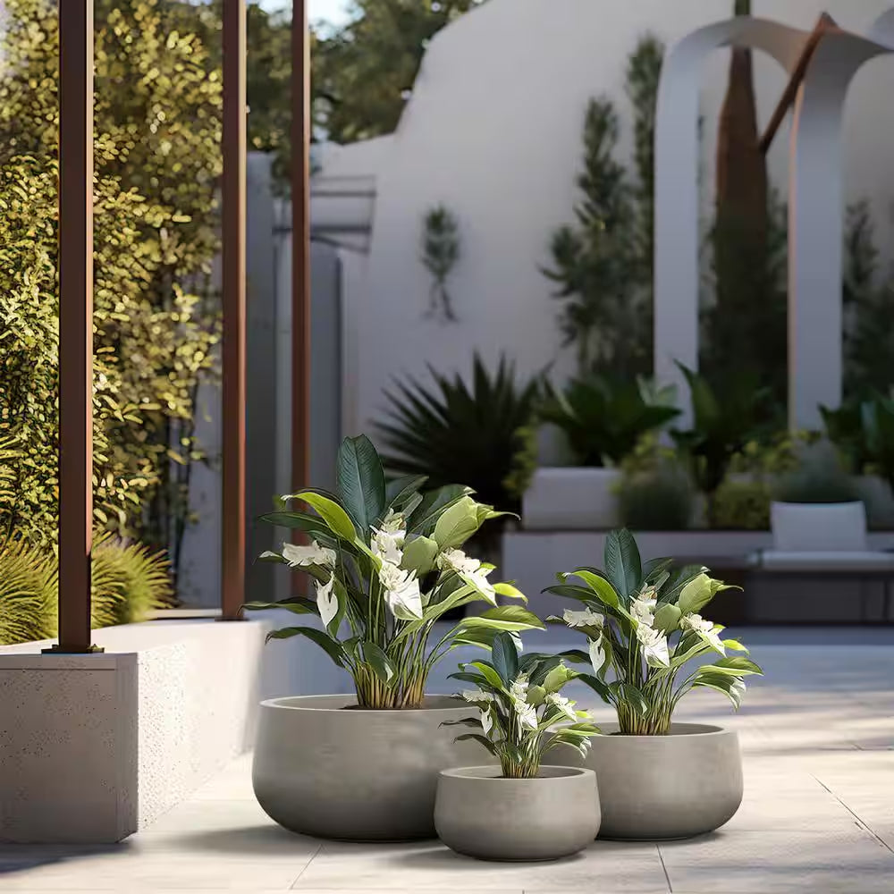 11.4In.,15In.,19In. Dia Light Gray Extra Large Tall round Concrete Plant Pot/Planter for Indoor and Outdoor(Set of 3)