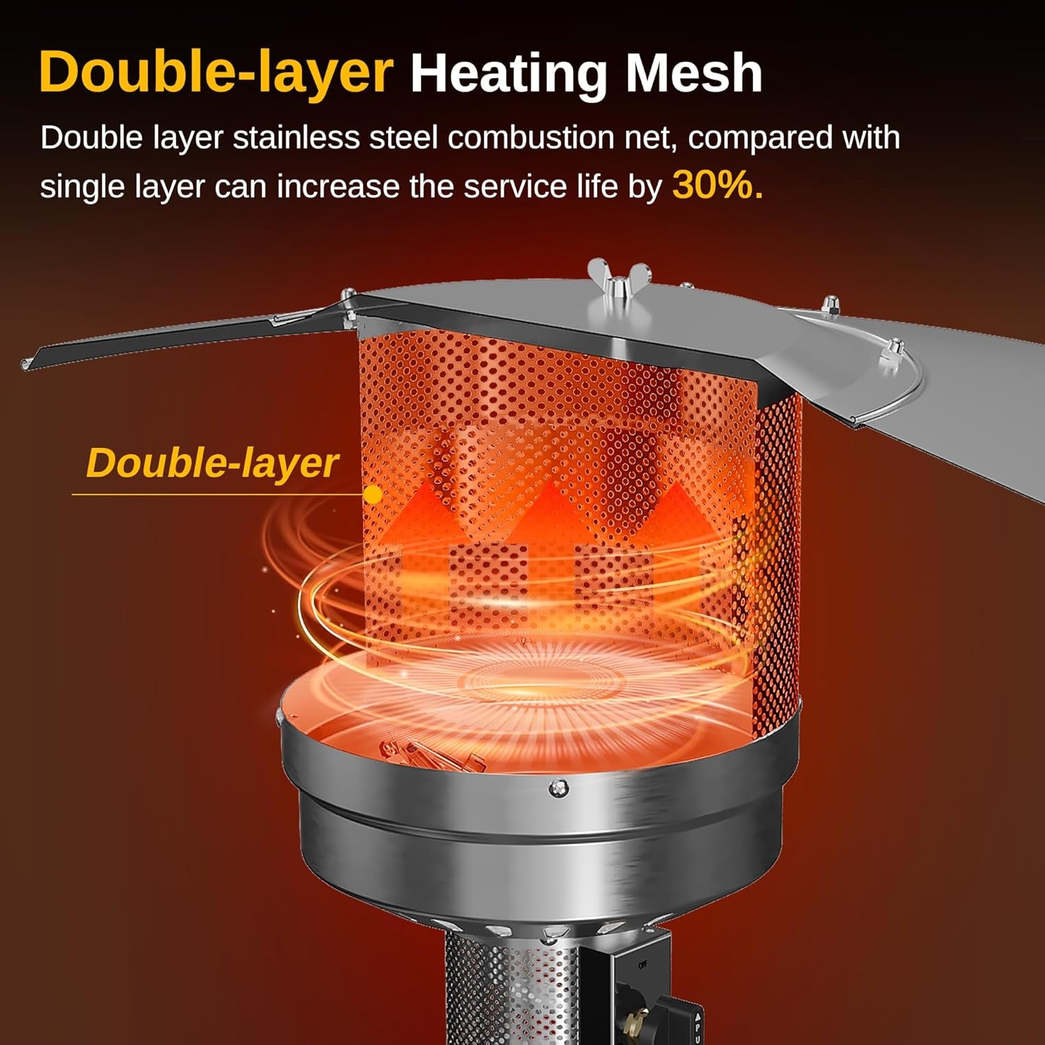 50,000 BTU Patio Heater with Sand Box, Table Design, Double-Layer Stainless Steel Burner, Wheels, Triple Protection System, Outdoor Heater for Home and Residential, Pinecone