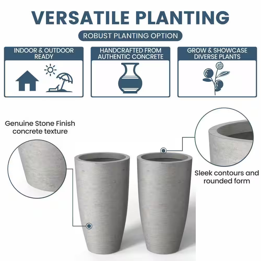 13.5In. Dia Stone Finish Extra Large Tall round Concrete Plant Pot/Planter for Indoor & Outdoor Set of 2