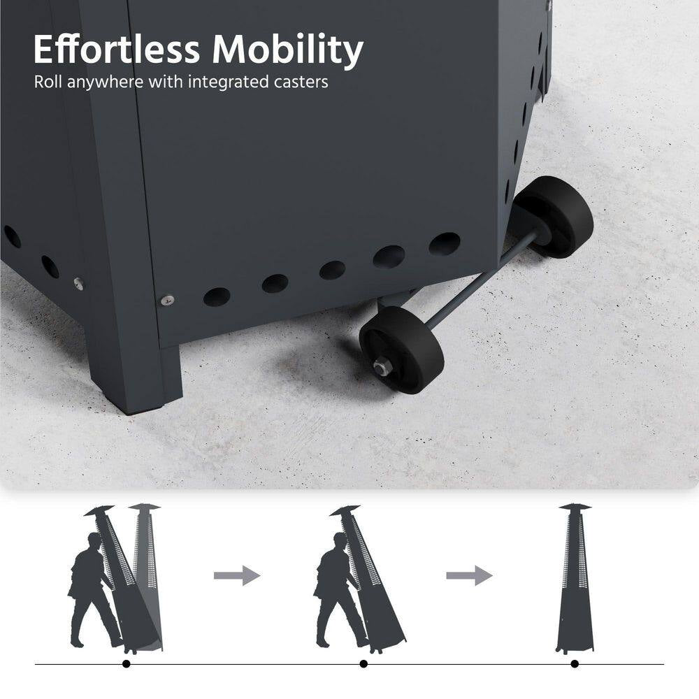 48,000 BTU Stainless Steel Pyramid Patio Flame Propane Gas Patio Heater with Wheels