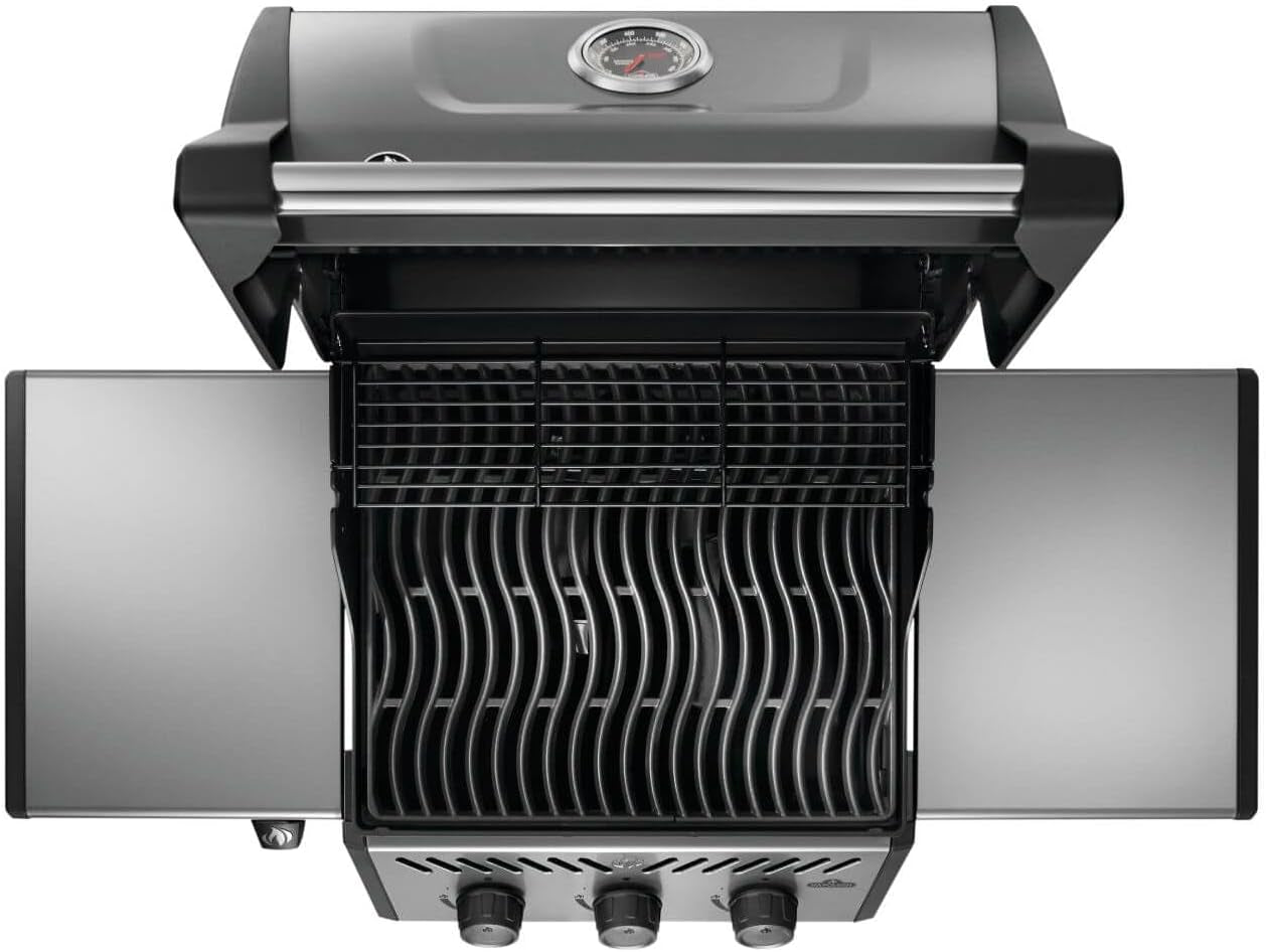 Freestyle 365 Propane Gas Outdoor Grill, Graphite Grey – 3-Burner BBQ with Porcelain Coated Cast Iron Iconic WAVE™ Cooking Grids