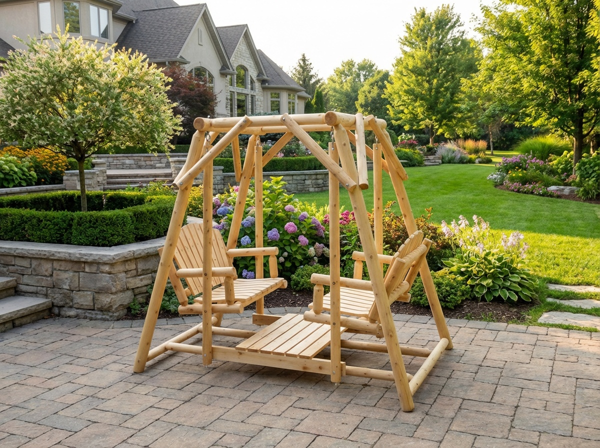 Cedar Creek Double Bench Patio Swing Handcrafted Cedar Comfort for Relaxed Outdoor Living