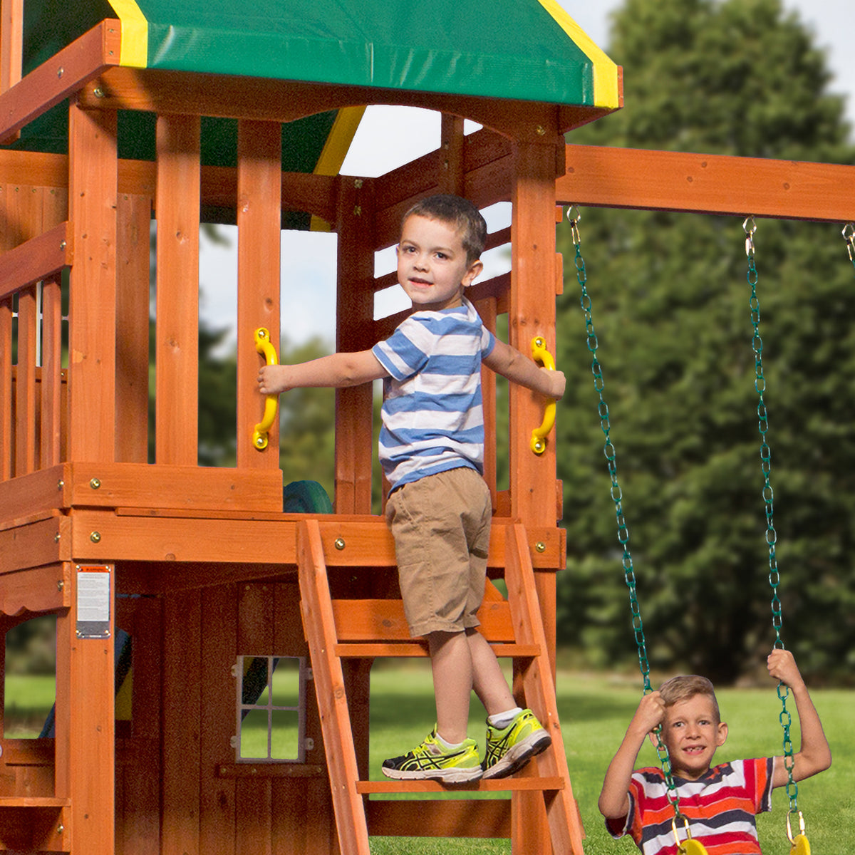 Oakmont Cedar Wooden Swing Set with 4 Foot Dek Height.