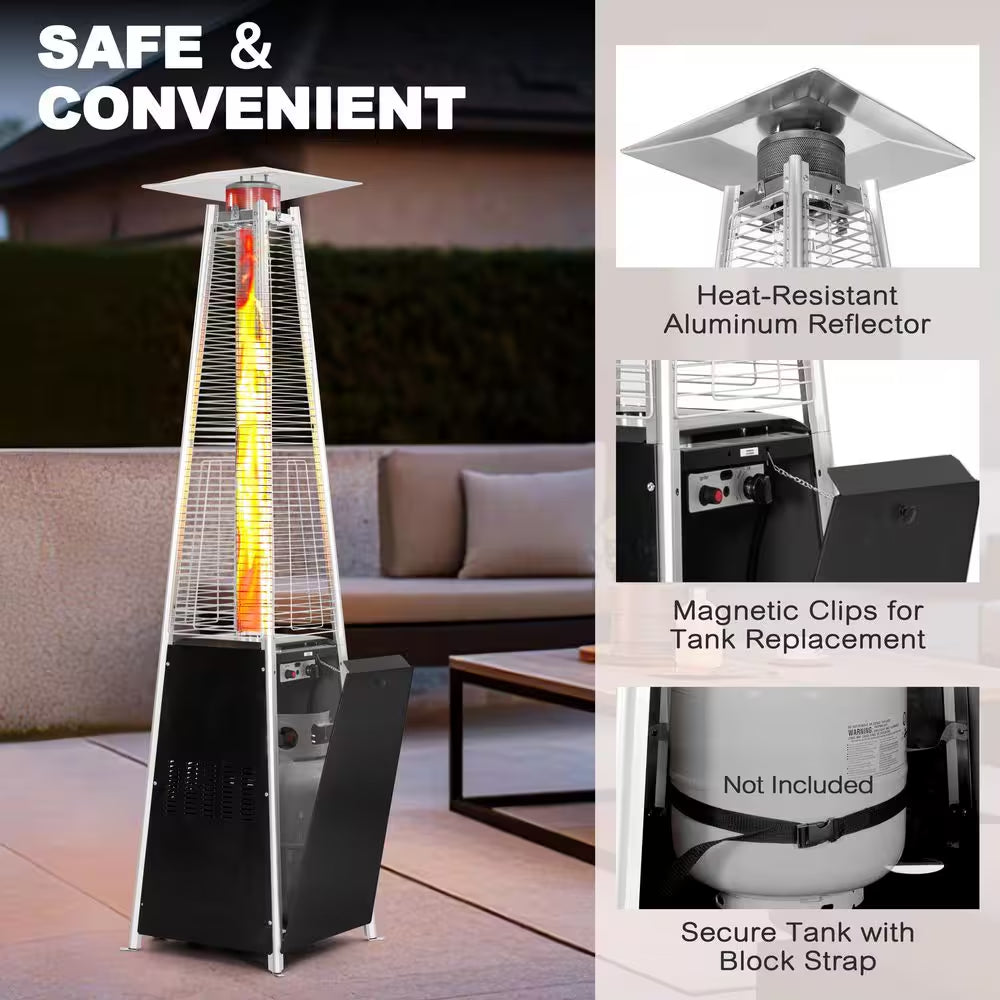 48,000 BTU Quartz Glass Tube Heat-Focusing Black Propane Gas Standing Patio Heater