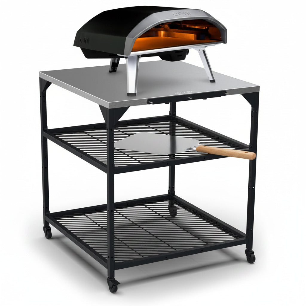 Ooni Large Modular Outdoor Table - 31X31X35 Inch Stainless Steel Pizza Oven Stand, Barbecue Cart, Outdoor Pizza Station