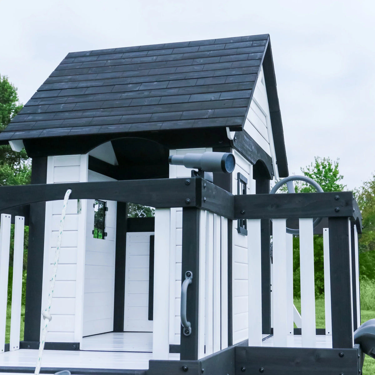 Canyon Creek White Cedar Wood Swing Set, Slide, Clubhouse, Rock Wall