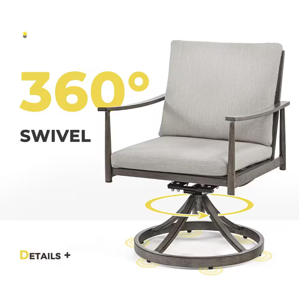 Sunset Retreat Aluminum Outdoor Patio Dining Swivel Chairs with Light Gray Cushions (2-Pack)