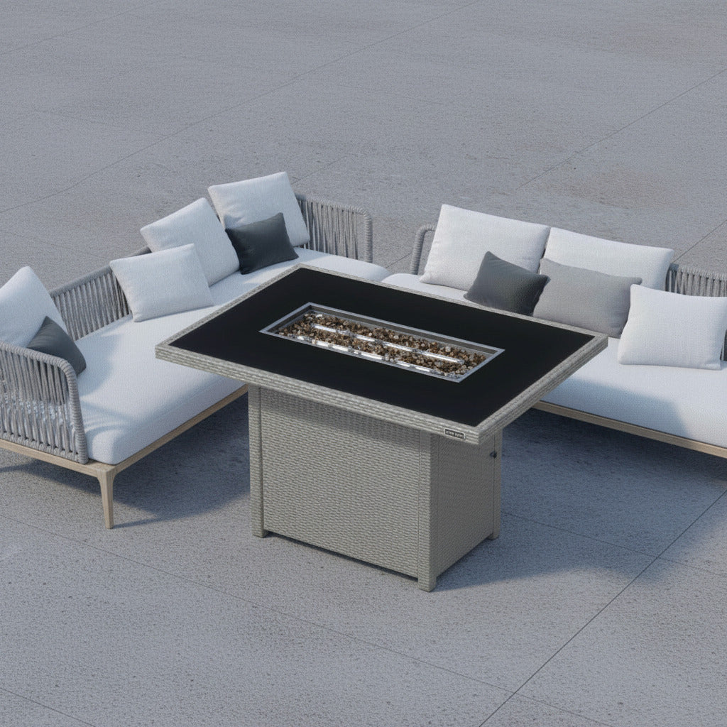 44'' Propane Fire Pit Table, 60,000 BTU Gas Fire Table W/Aluminum Frame, H Type Burner and Tempered Glass Tabletop, CSA Listed Outdoor Patio Firepit, Fire Glass and Lid, Grey