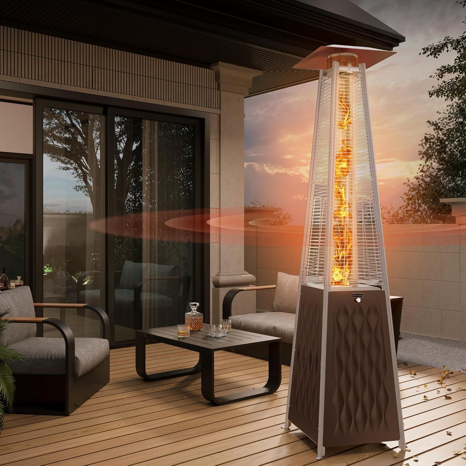 48,000 BTU Pyramid Patio Heater, Quartz Glass Tube Propane Outdoor Heater with Wheels, Triple Safety Protection, 2025 Upgrade for Home, Backyard & Commercial Spaces, Bronze