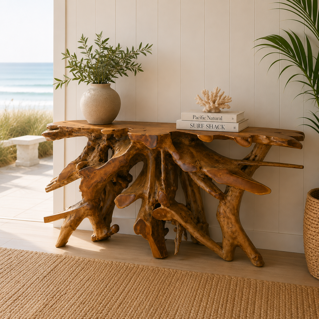 The Broward Design Center Handcrafted Teak Root Console Table – 59"