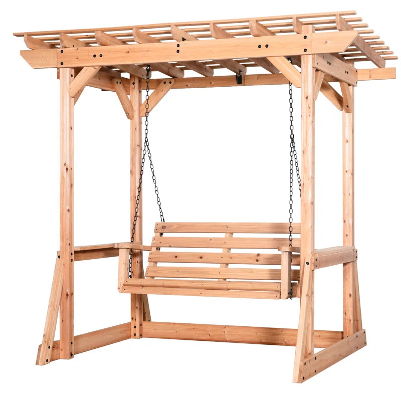 Callahan Cedar Wood Outdoor Patio Pergola Swing Bench with Trellis and Two-Person Seating