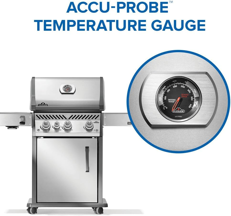 Rogue PRO 425 Propane Gas Grill with Infrared Side Burner, Stainless Steel, Durable 4-Burner BBQ