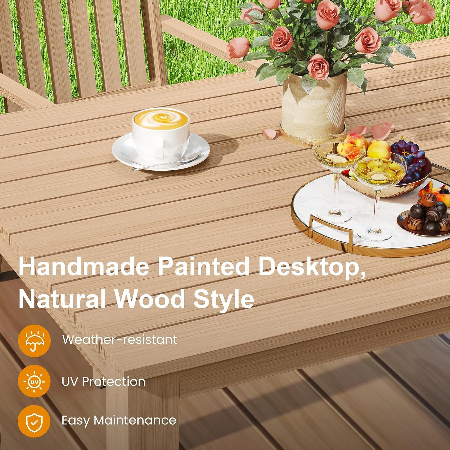 Aluminum 7 Pieces Patio Dining Sets, Outdoor Dining Table with 6 Chairs, Outdoor Patio Dining Furniture Set with Removable Cushion for Lawn, Garden, Backyard, Brown