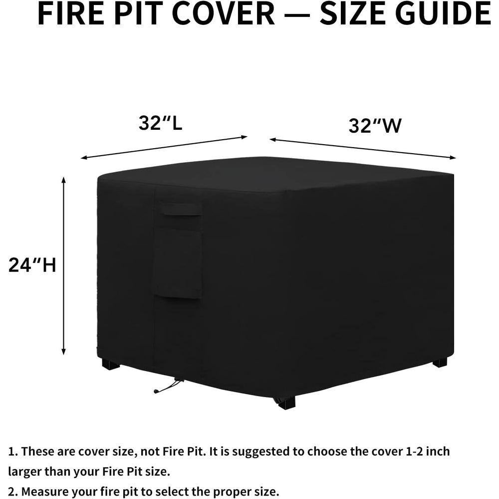Outdoor Fire Pit Cover Square 32" Lx32 Wx24 H, Durable Outdoor Gas Waterproof and Weatherproof Cover, Black