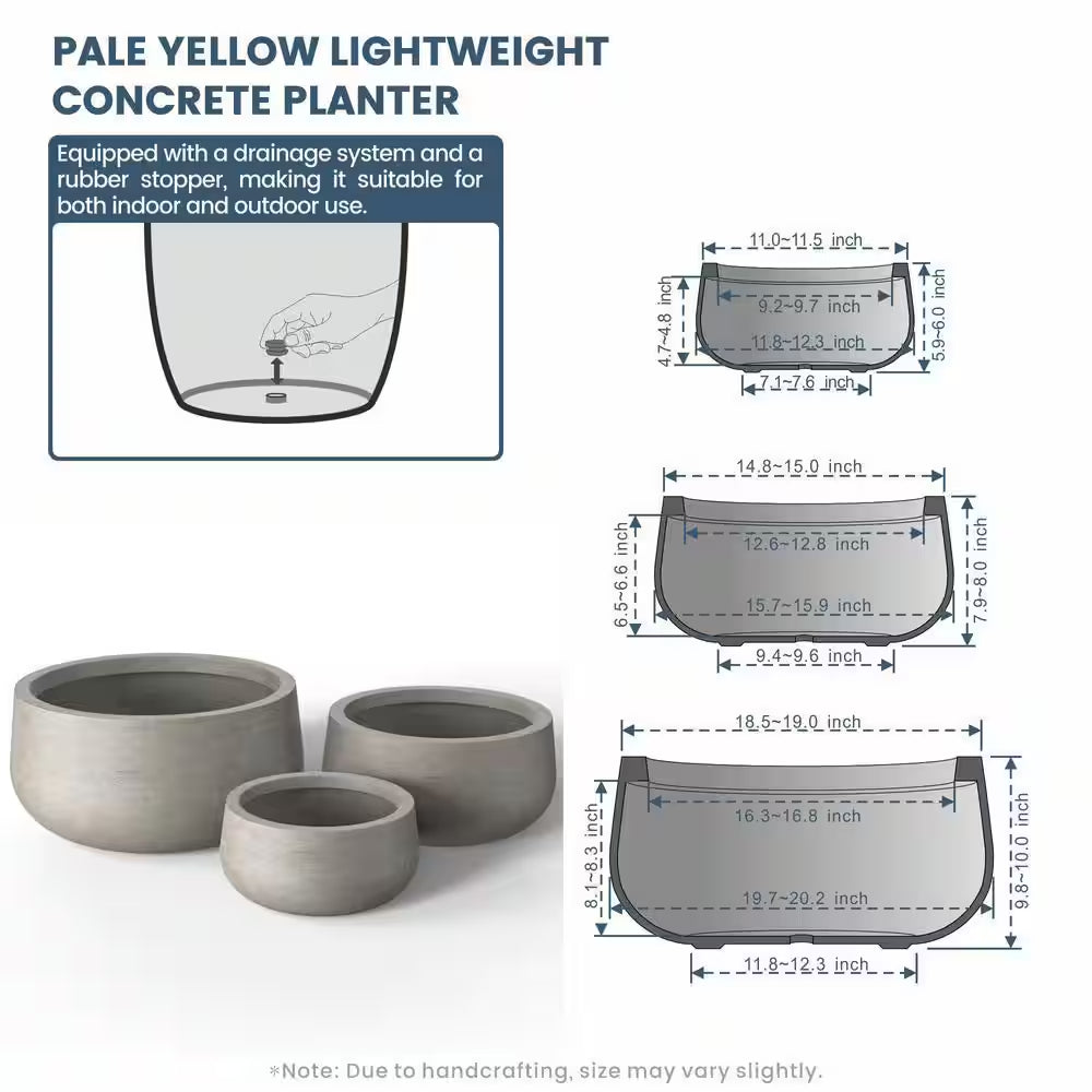 11.4In.,15In.,19In. Dia Light Gray Extra Large Tall round Concrete Plant Pot/Planter for Indoor and Outdoor(Set of 3)