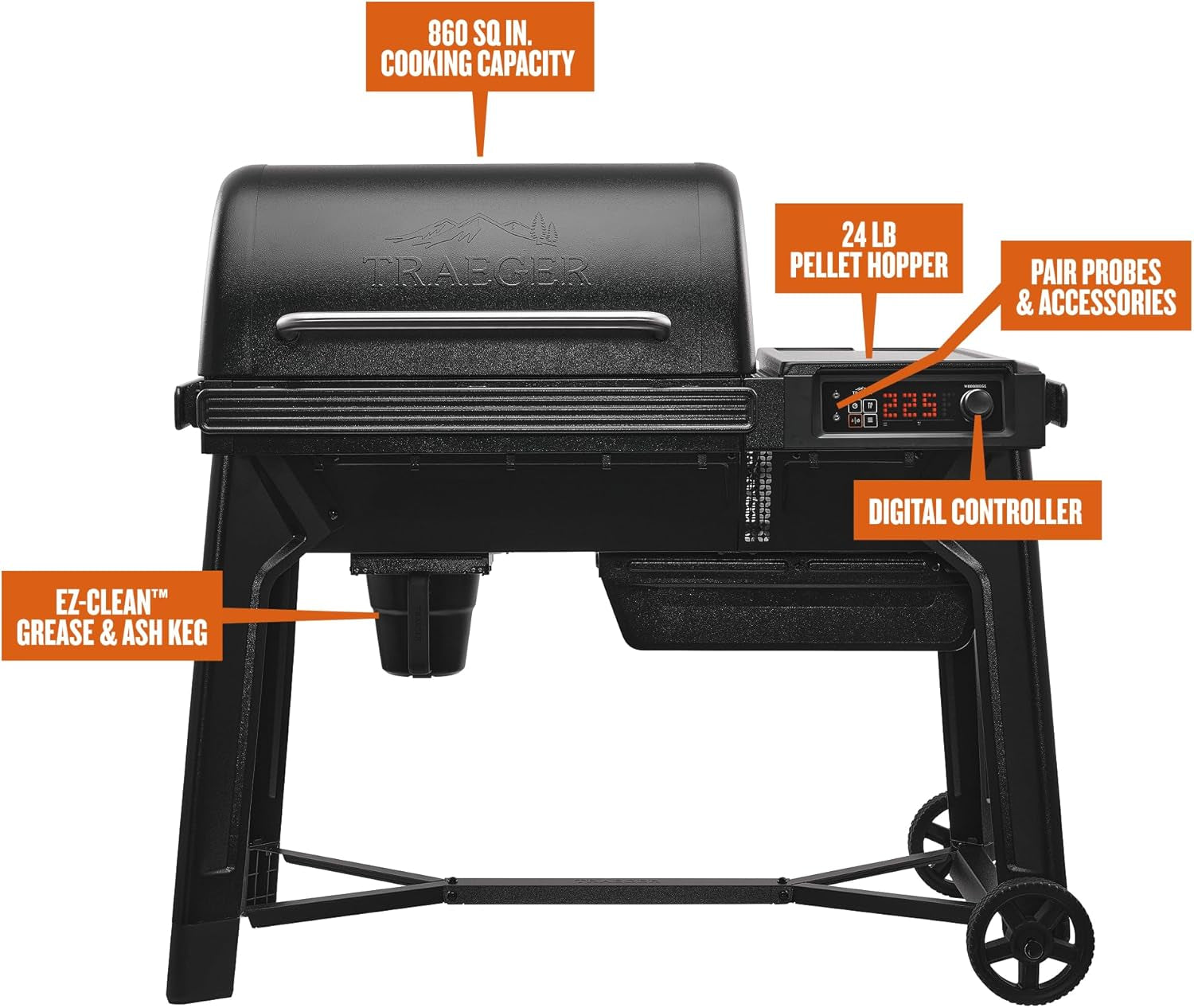 Traeger Grills Woodridge Electric Wood Pellet Grill and Smoker, Wi-Fi Temperature Control up to 500 Degrees, 860 Sq. In. Cooking Capacity, 6-In-1 for Outdoor Grilling, Smoking, BBQ, Black, TFB86MLH