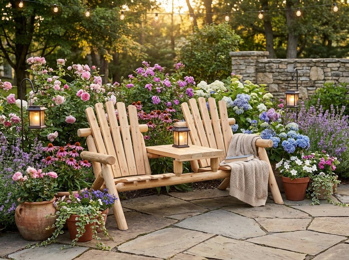 Cedar Creek White Cedar Double Chair with Center Table