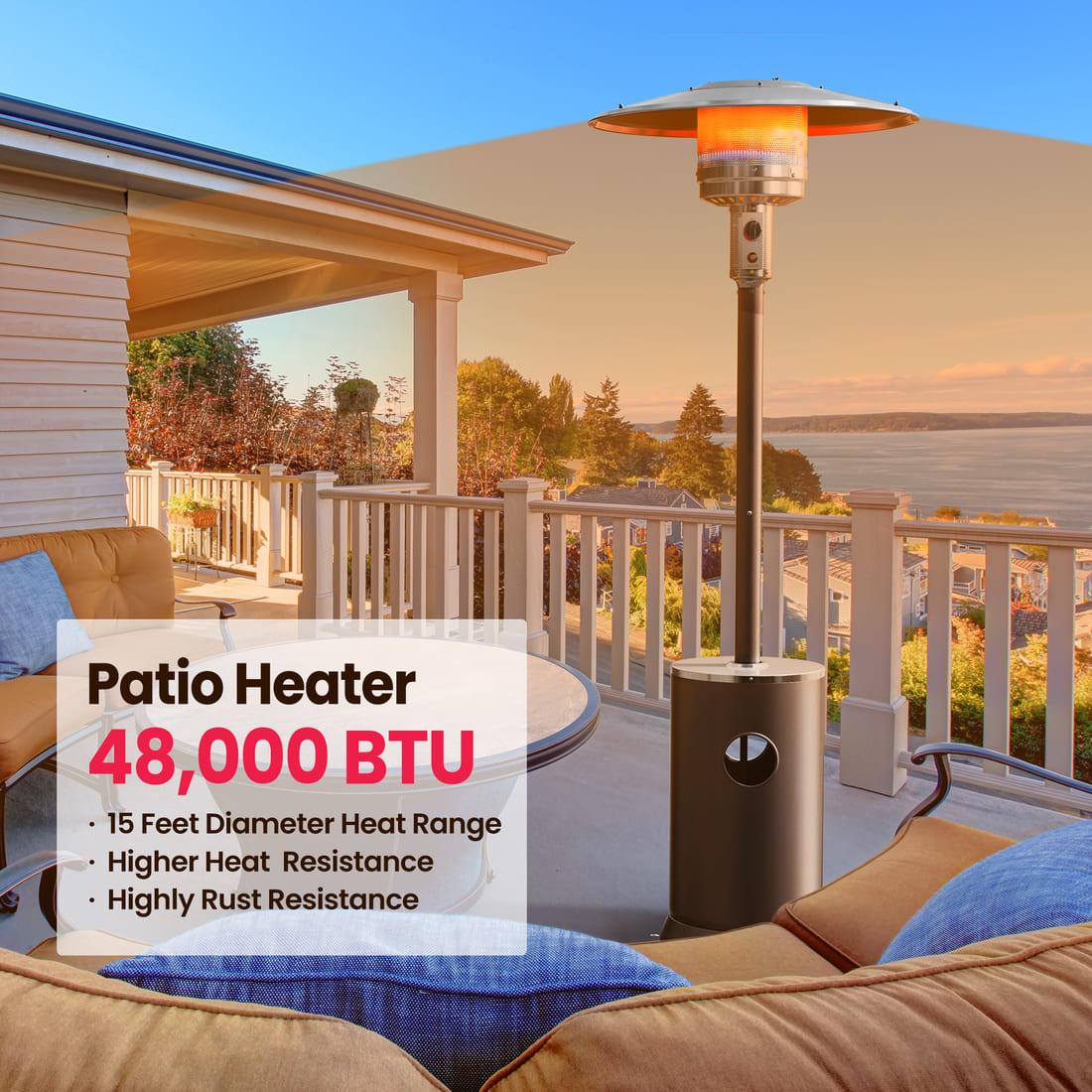 Pamapic Pyra Propane Patio Heater with Table, 48,000 BTU, CSA Certified