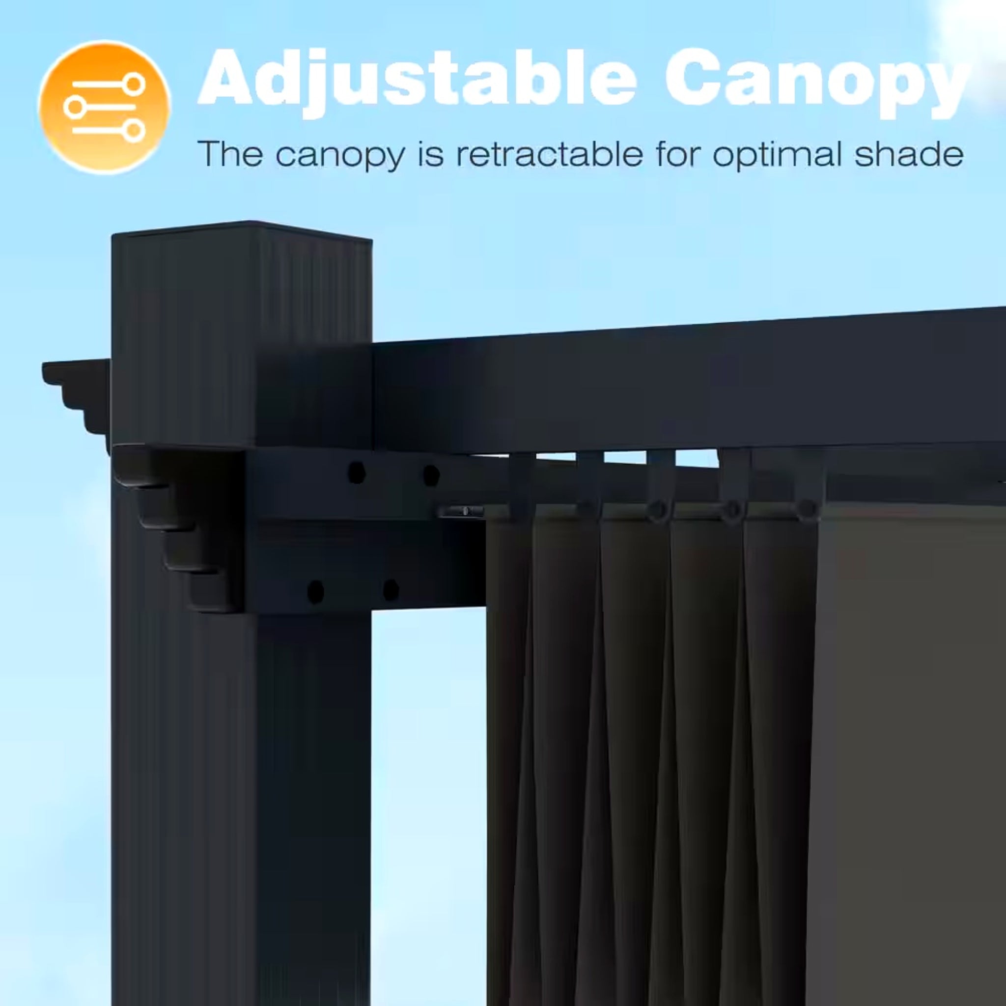 Veikous 16' x 12' Aluminum Outdoor Pergola with Retractable Canopy – Dark Gray