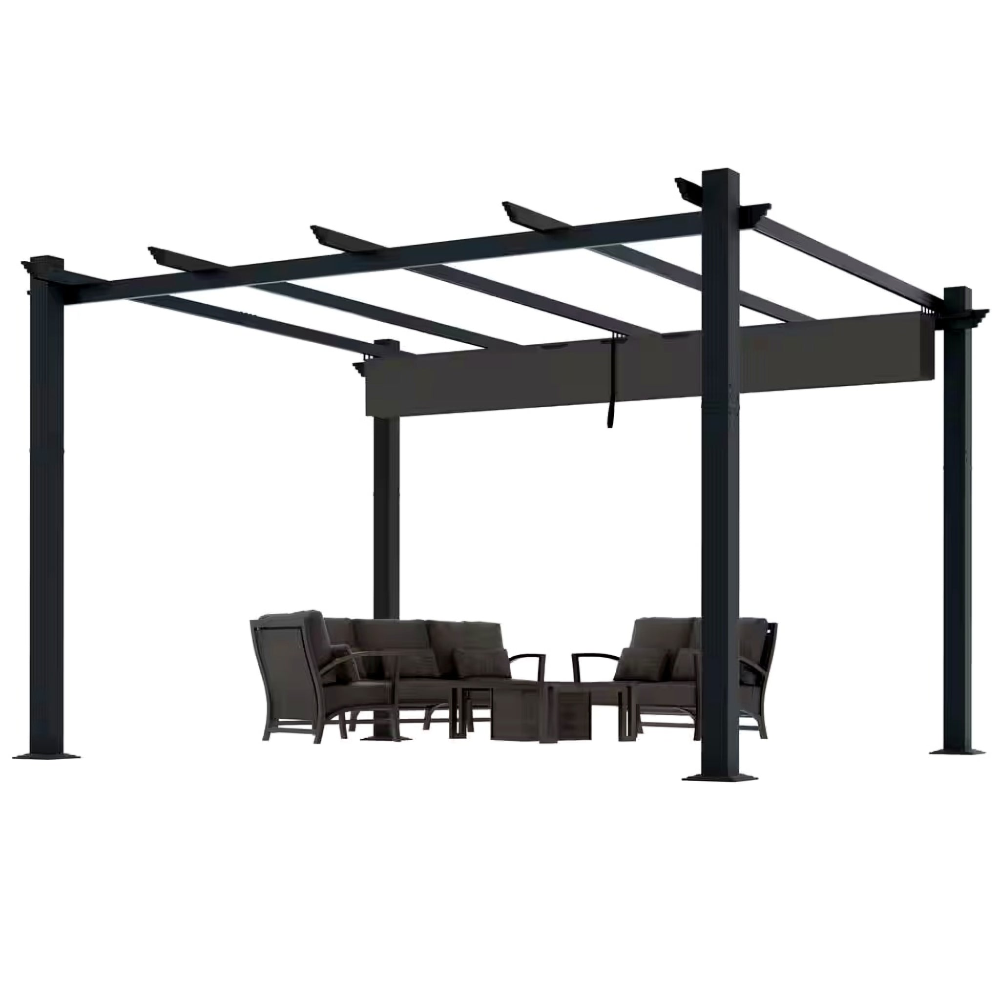 Veikous 16' x 12' Aluminum Outdoor Pergola with Retractable Canopy – Dark Gray