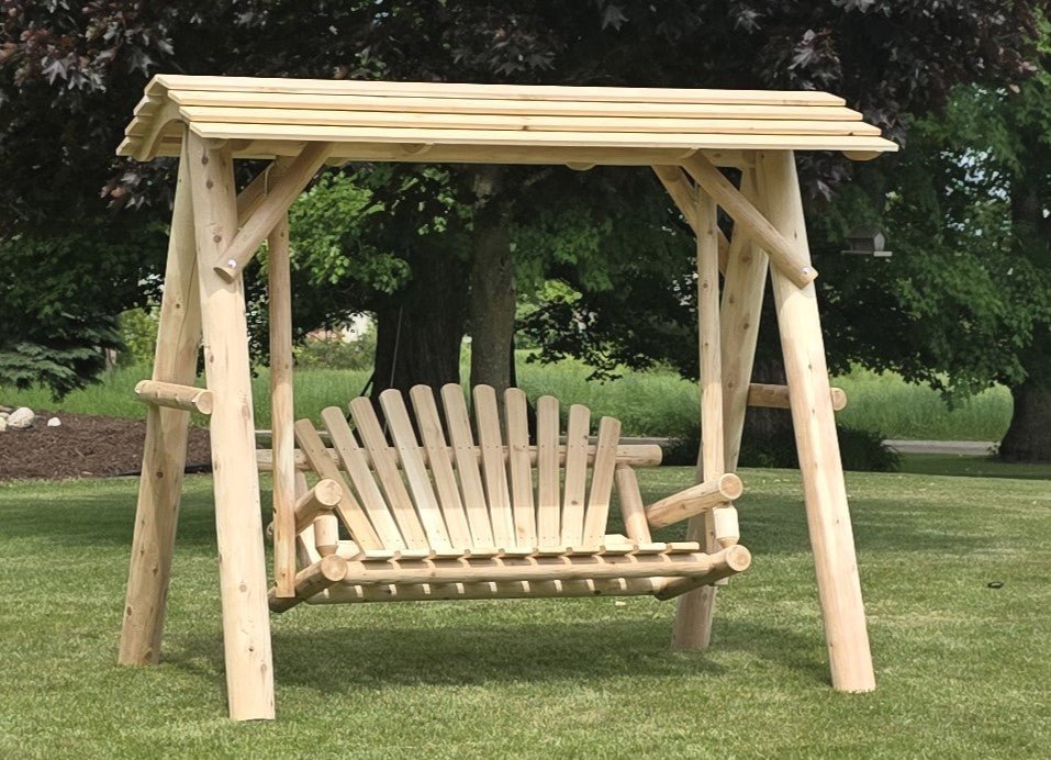 Cedar Creek Rustic Furniture Handcrafted White Cedar Patio Swing with Canopy