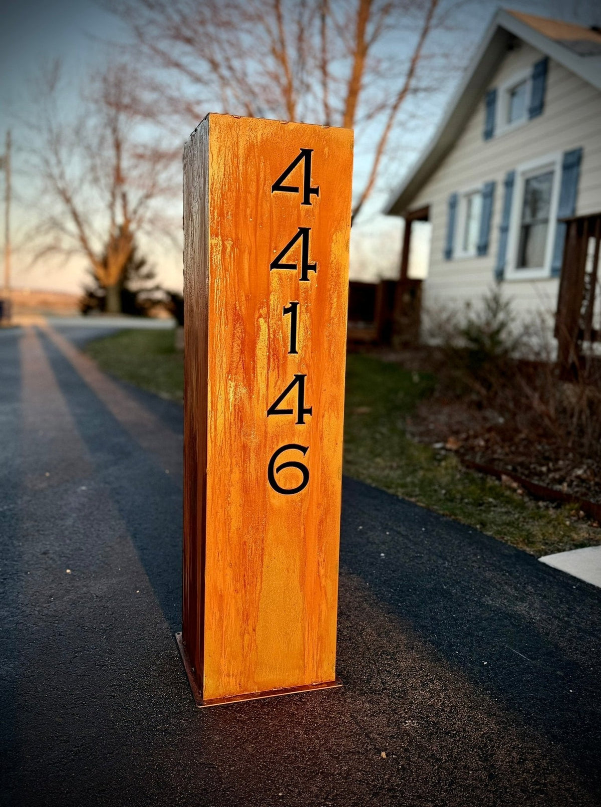 North Forge Solar-Powered Extra-Wide Address Pillar – Custom Steel House Number Sign