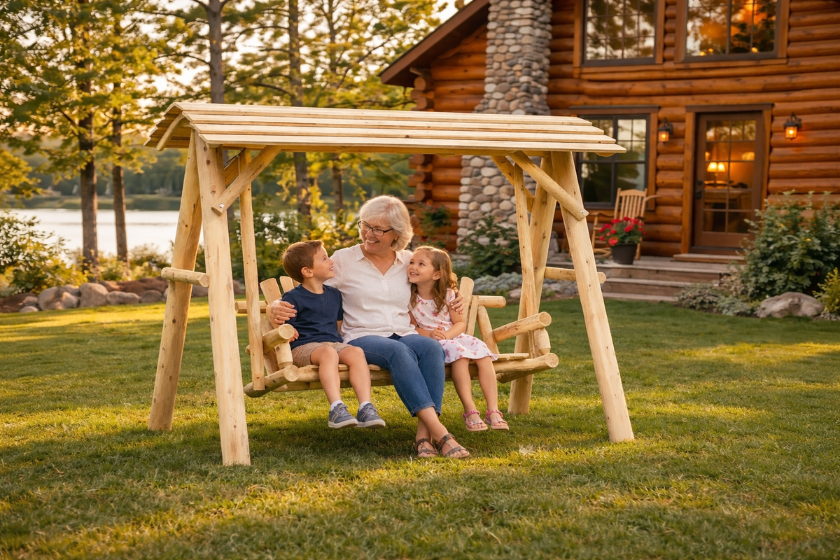 Cedar Creek Rustic Furniture Handcrafted White Cedar Patio Swing with Canopy