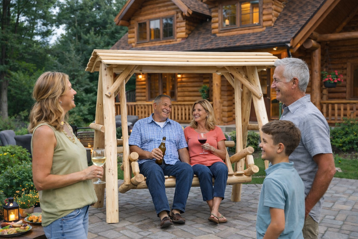 Cedar Creek Rustic Furniture Handcrafted White Cedar Patio Swing with Canopy