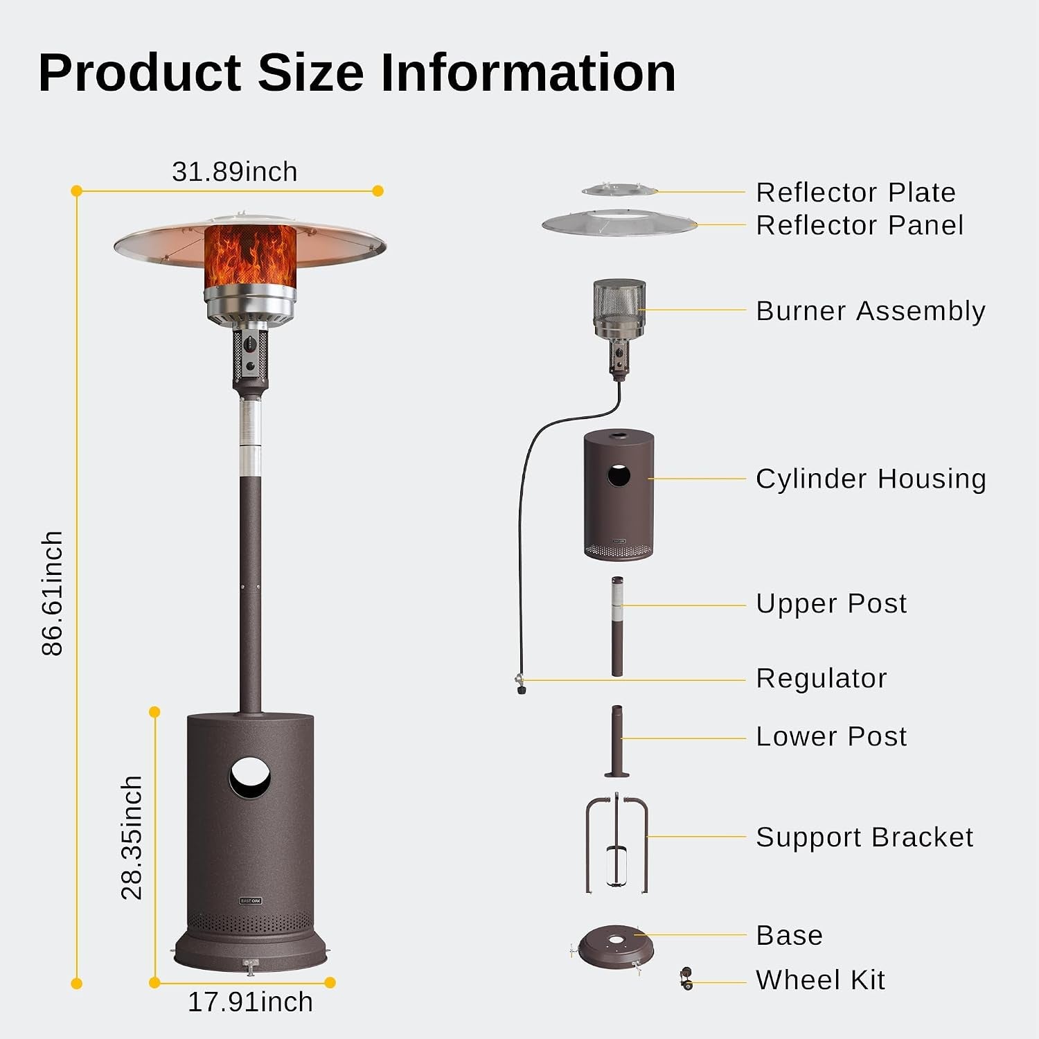 48,000 BTU Patio Heater with Sand Box, Table Design, Double-Layer Stainless Steel Burner, Wheels, Triple Protection System, Outdoor Heater for Home and Residential, Lava Smoke