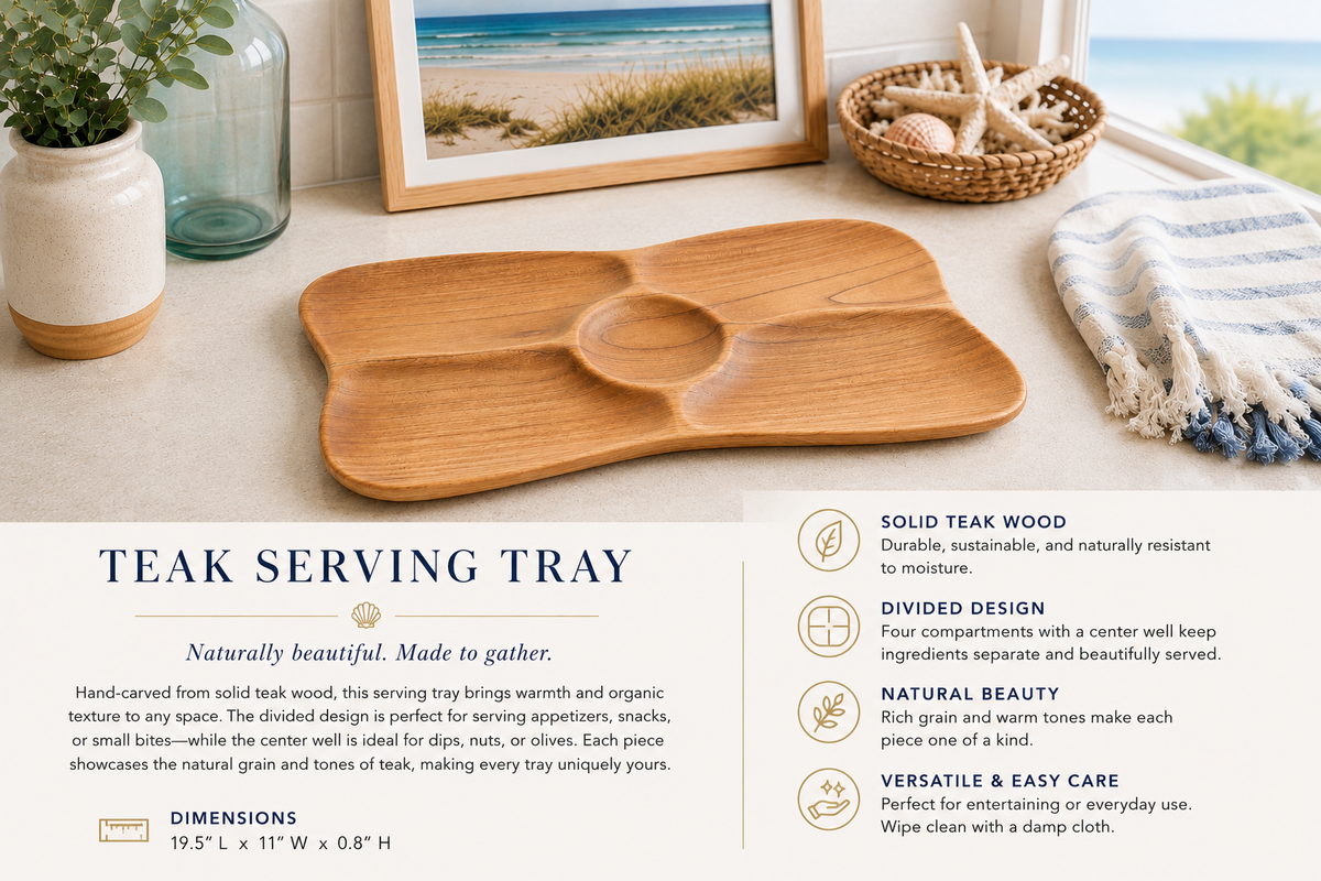 Broward Design Center Teak Four-Compartment Serving Tray