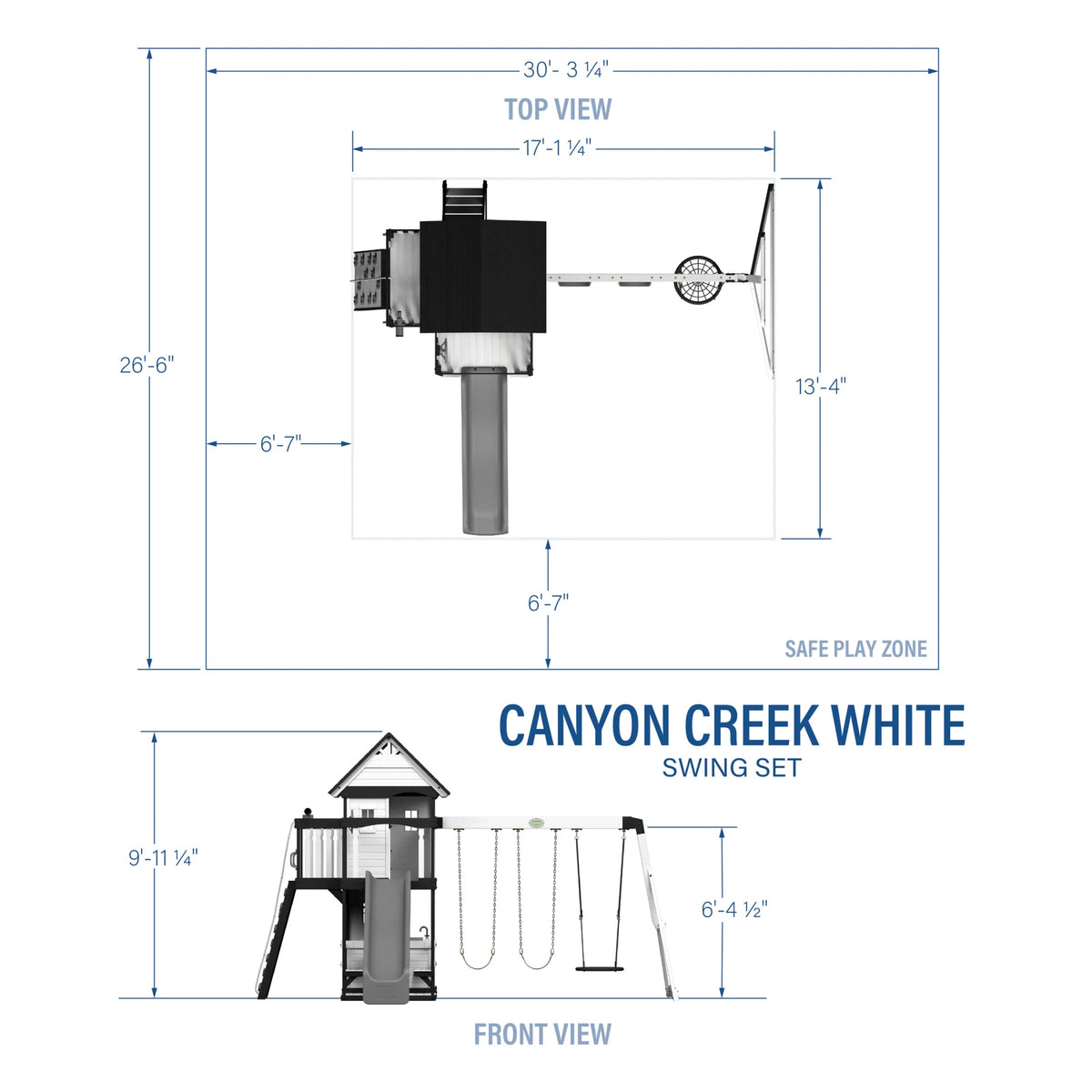 Canyon Creek White Cedar Wood Swing Set, Slide, Clubhouse, Rock Wall