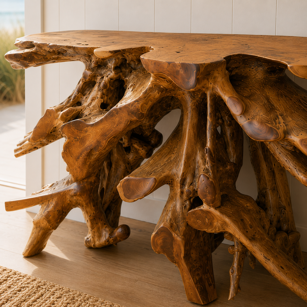 The Broward Design Center Handcrafted Teak Root Console Table – 59"