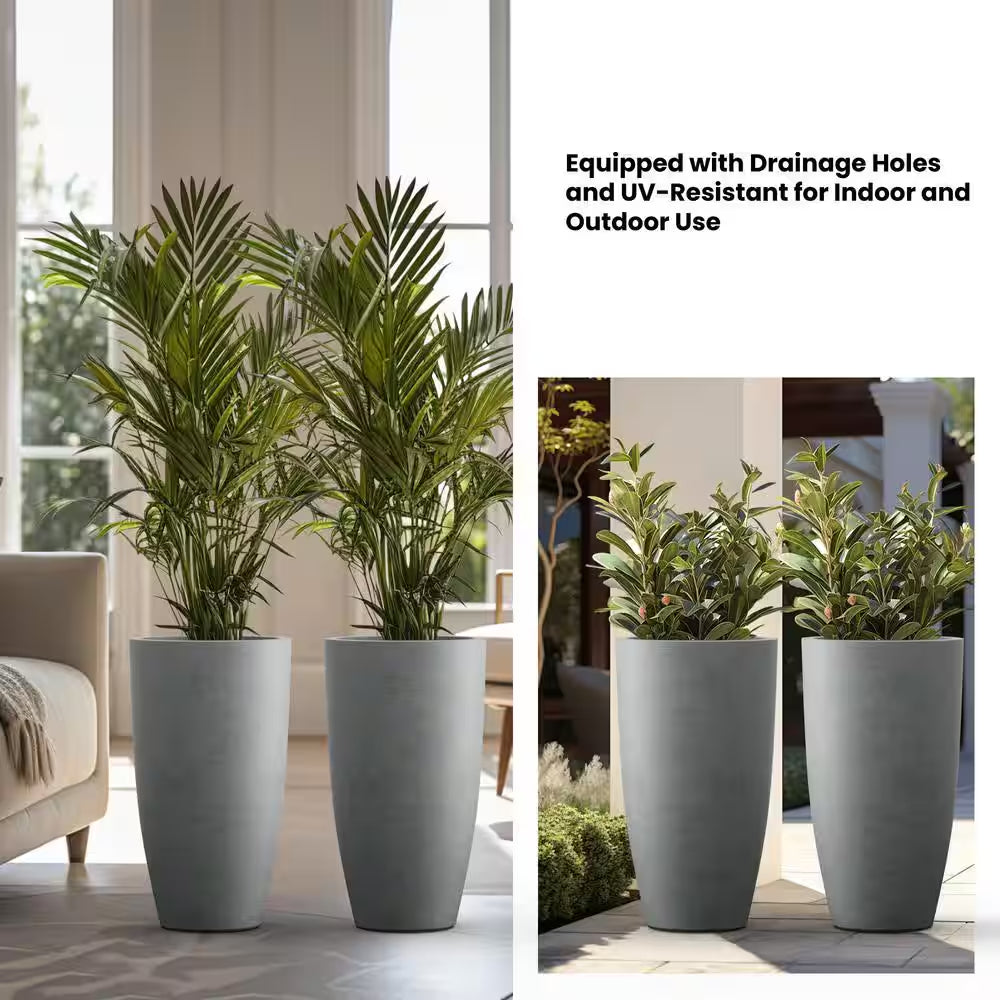 13.5In. Dia Stone Finish Extra Large Tall round Concrete Plant Pot/Planter for Indoor & Outdoor Set of 2