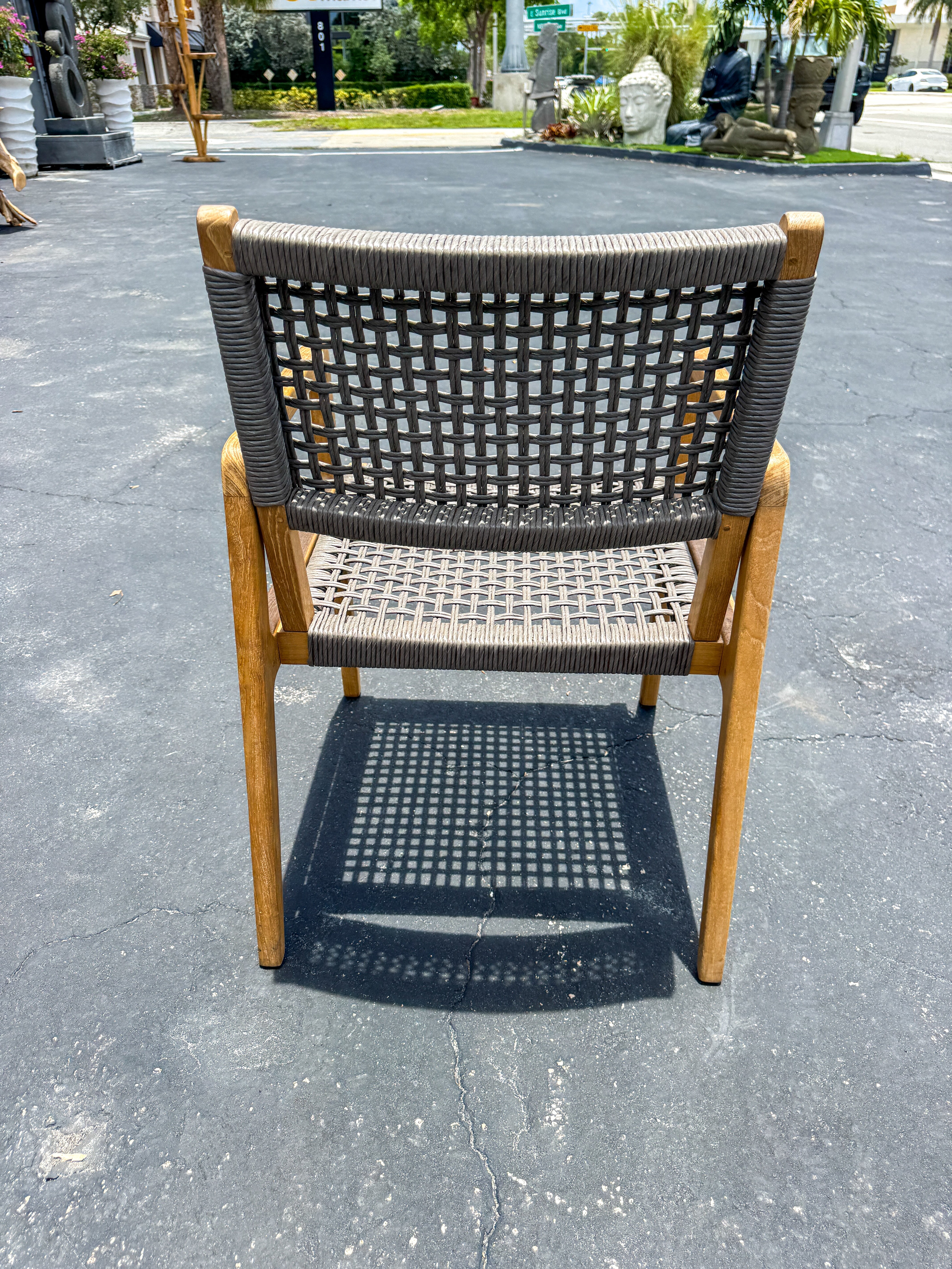 The Broward Design Center Harris Teak & Woven Rattan Dining Armchair – Grey