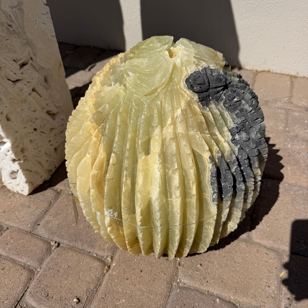 Rare Earth Gallery Green Talan Onyx Barrel Cactus Sculpture Fountain
