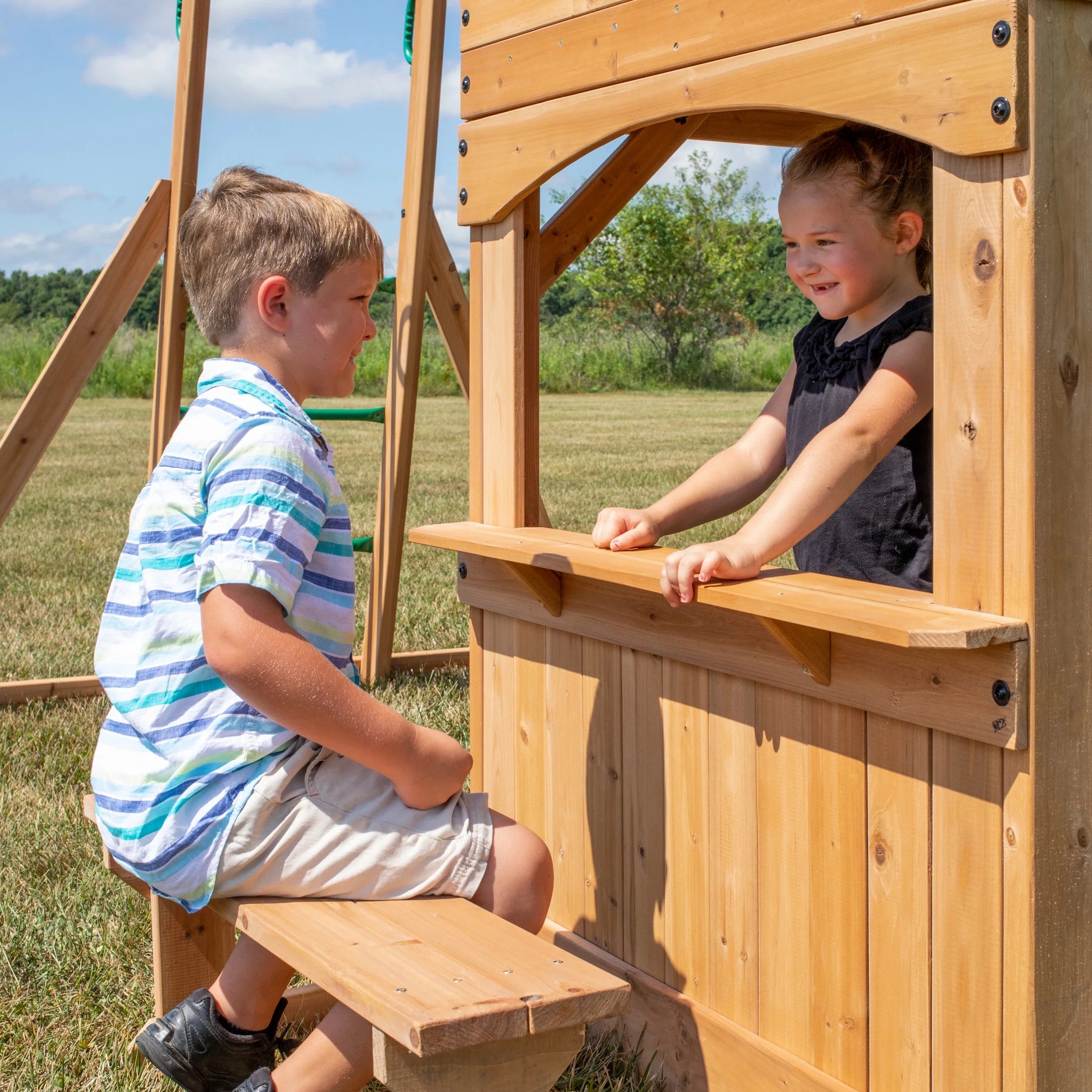 Montpelier Cedar Wood Swing Set, Slide, Clubhouse, Monkey Bars