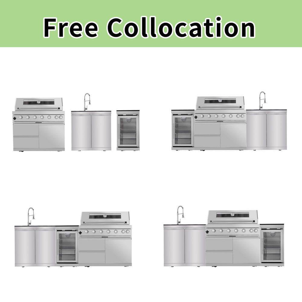 43 In. 6-Burner Propane Gas Grill Island Outdoor Kitchen in Stainless Steel with Refrigerator, Sink