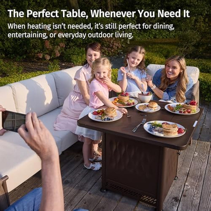 28" Outdoor Propane Fire Pit Table | 52,000 BTU Gas Fire Pit Table for outside with Magnetic Lid | Storage Basket & Lava Rocks | CSA Certified for Patio, Garden & Backyard | Brown