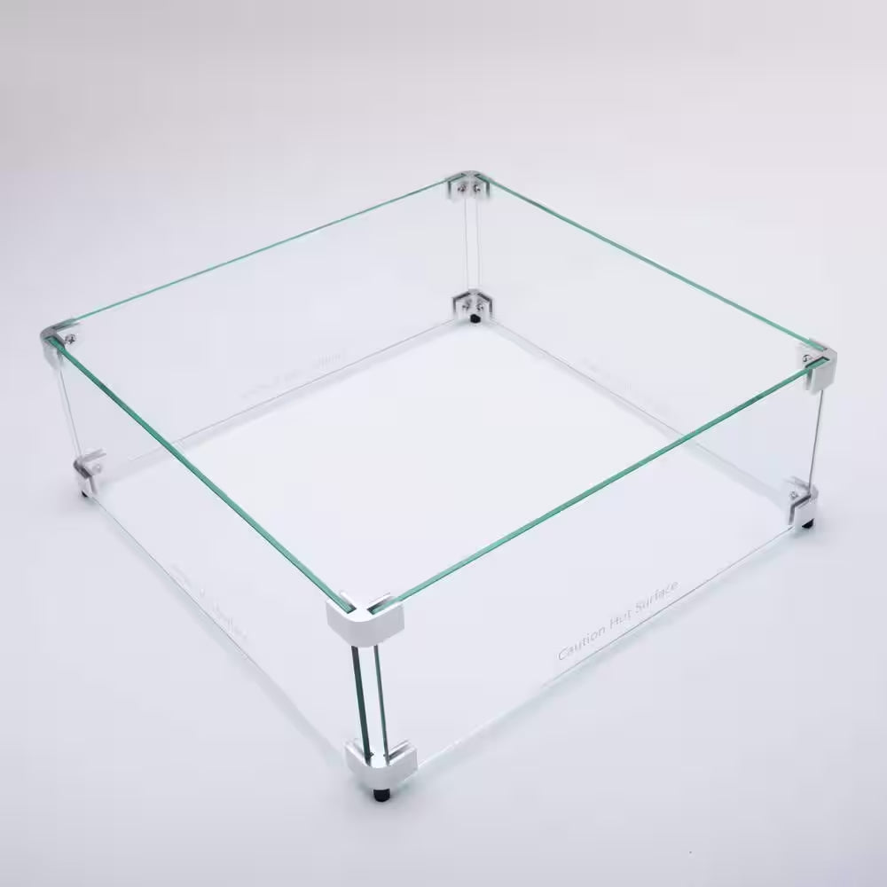 20.5 In. X 20.5 In. Square Tempered Glass Fire Pit Wind Guard for 15 In. Square Drop-In Fire Pit Pan