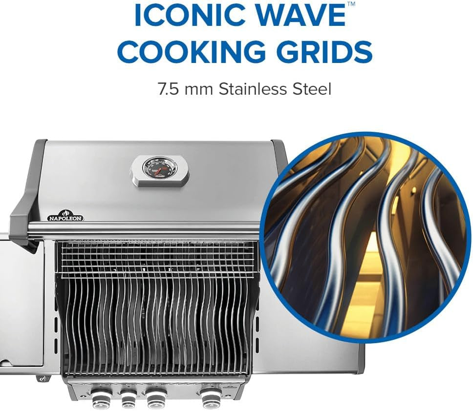 Rogue PRO 425 Propane Gas Grill with Infrared Side Burner, Stainless Steel, Durable 4-Burner BBQ