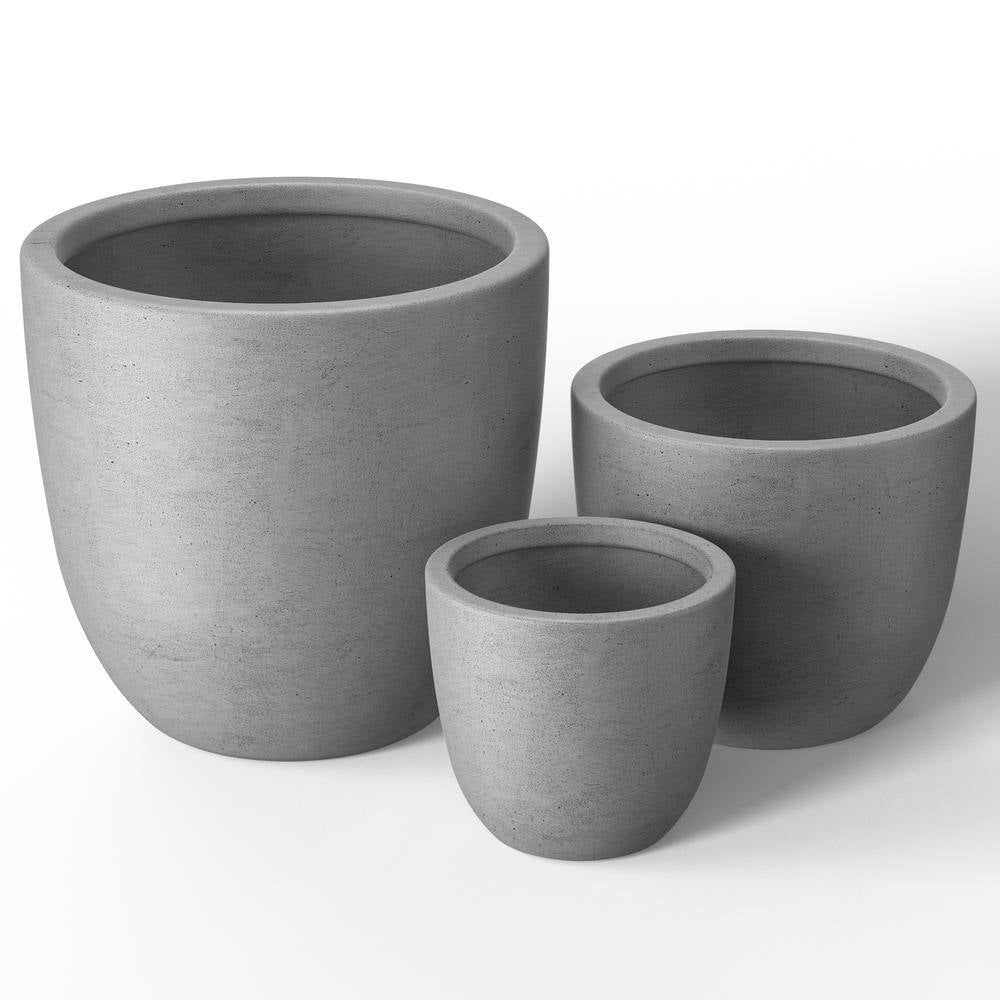 10In., 14In., 18In. Dia Stone Finish Extra Large Tall round Concrete Plant Pot / Planter for Indoor & Outdoor Set of 3