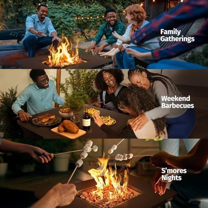 28" Outdoor Propane Fire Pit Table | 52,000 BTU Gas Fire Pit Table for outside with Magnetic Lid | Storage Basket & Lava Rocks | CSA Certified for Patio, Garden & Backyard | Brown