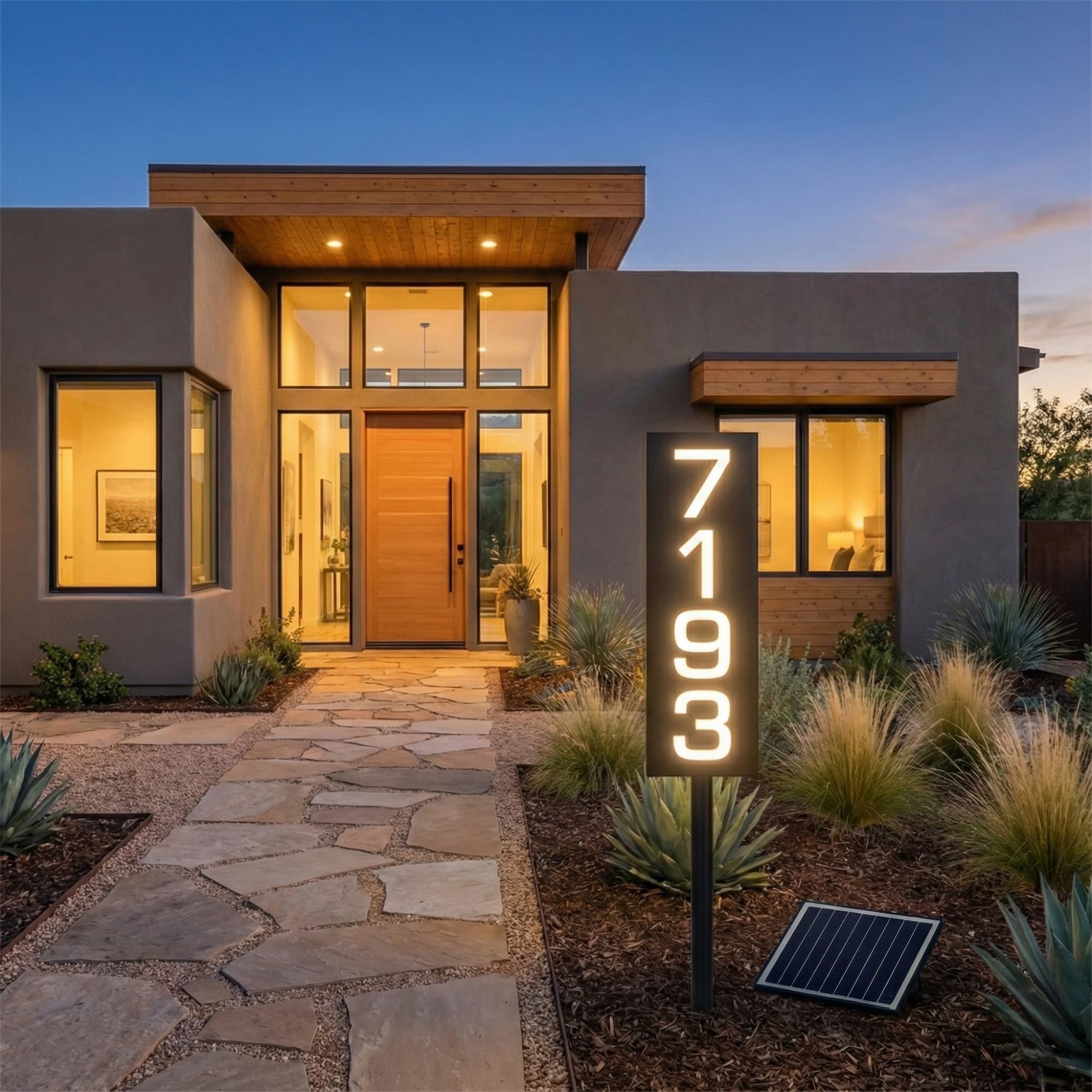 Selegna Signs Solar-Powered Illuminated House Number Sign – Staked Outdoor Address Sign