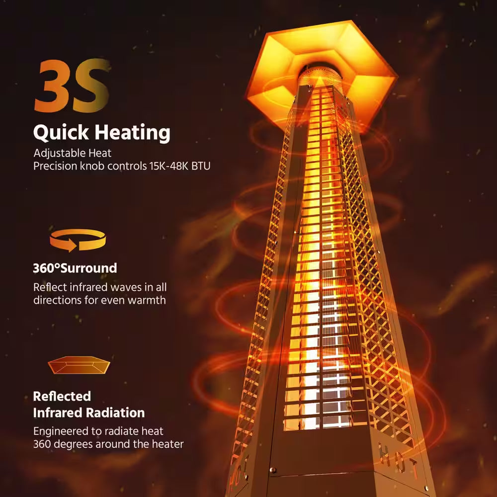 48,000 BTU Stainless Steel Pyramid Patio Flame Propane Gas Patio Heater with Wheels