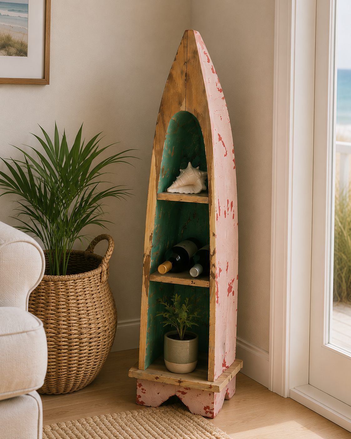 Authentic Reclaimed Boat Wood Small Canoe Shelf – Bali, Indonesia Active