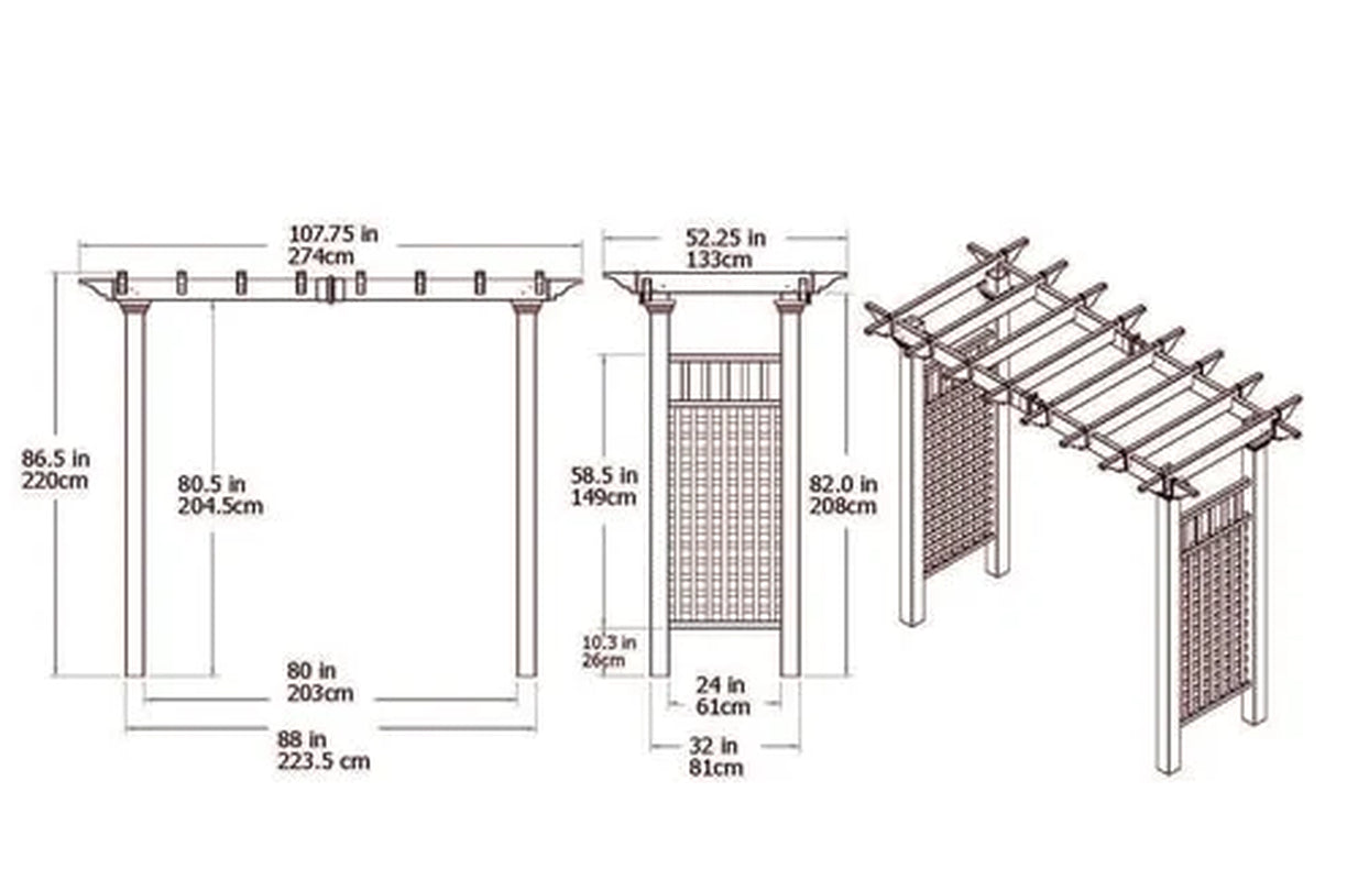 88" X 32" X 86.5" Fairfield Grande Vinyl Arbor, White, VA84231
